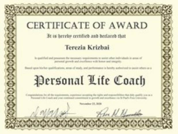 certificate of award terezia krizbai